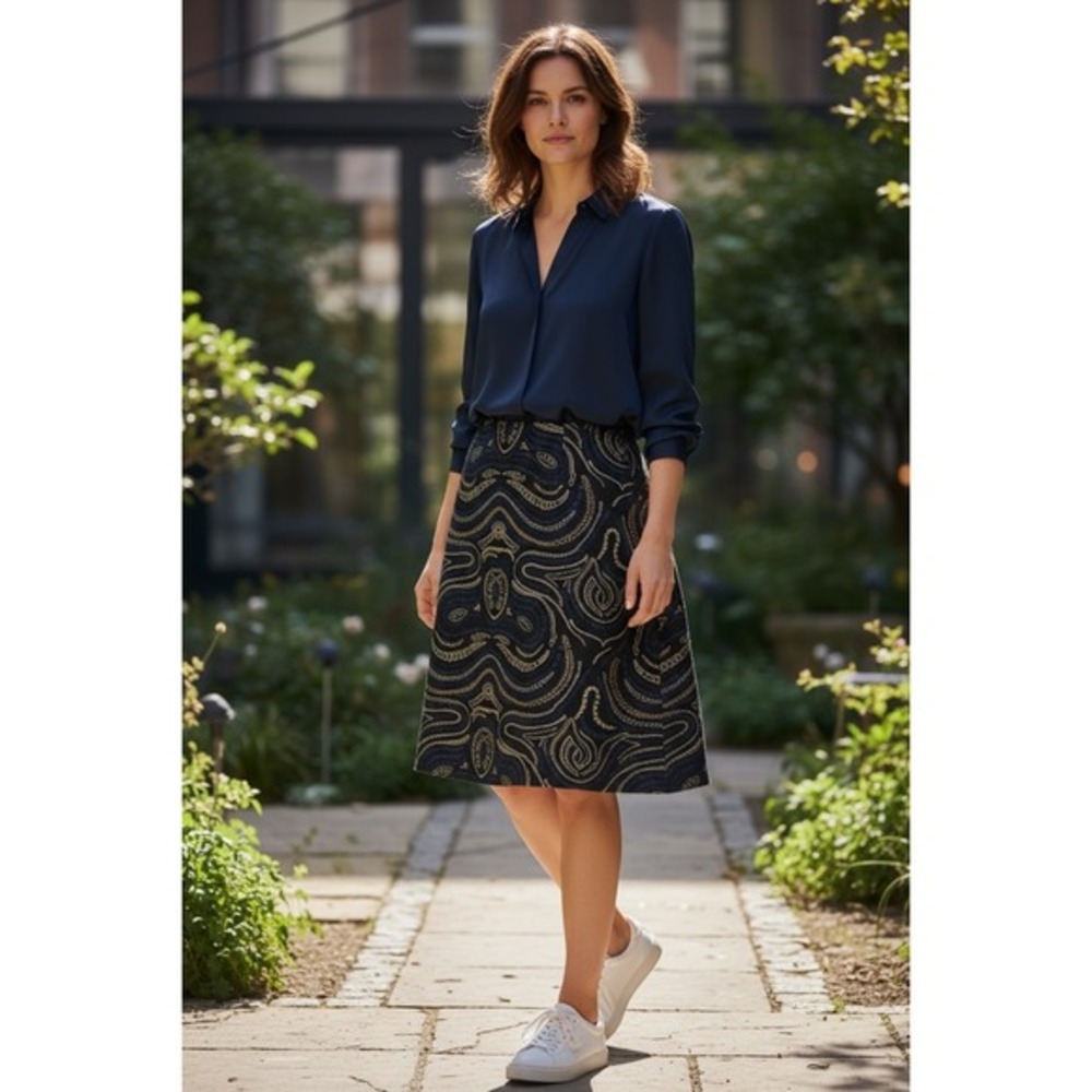 Doncaster Skirt Size 10 Paisley Print‎ Black Gold Blue Career Party